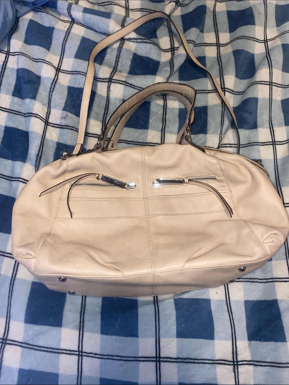 b. makowsky Cream Leather Satchel with Detachable Strap